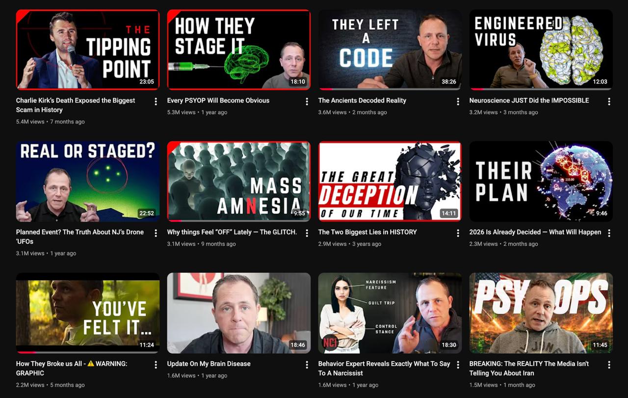 Chase Hughes YouTube channel showing multiple videos with over 1 million views